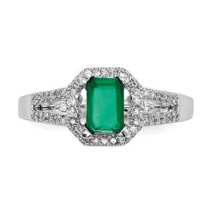 14k White Gold Real Diamond & Emerald Ring