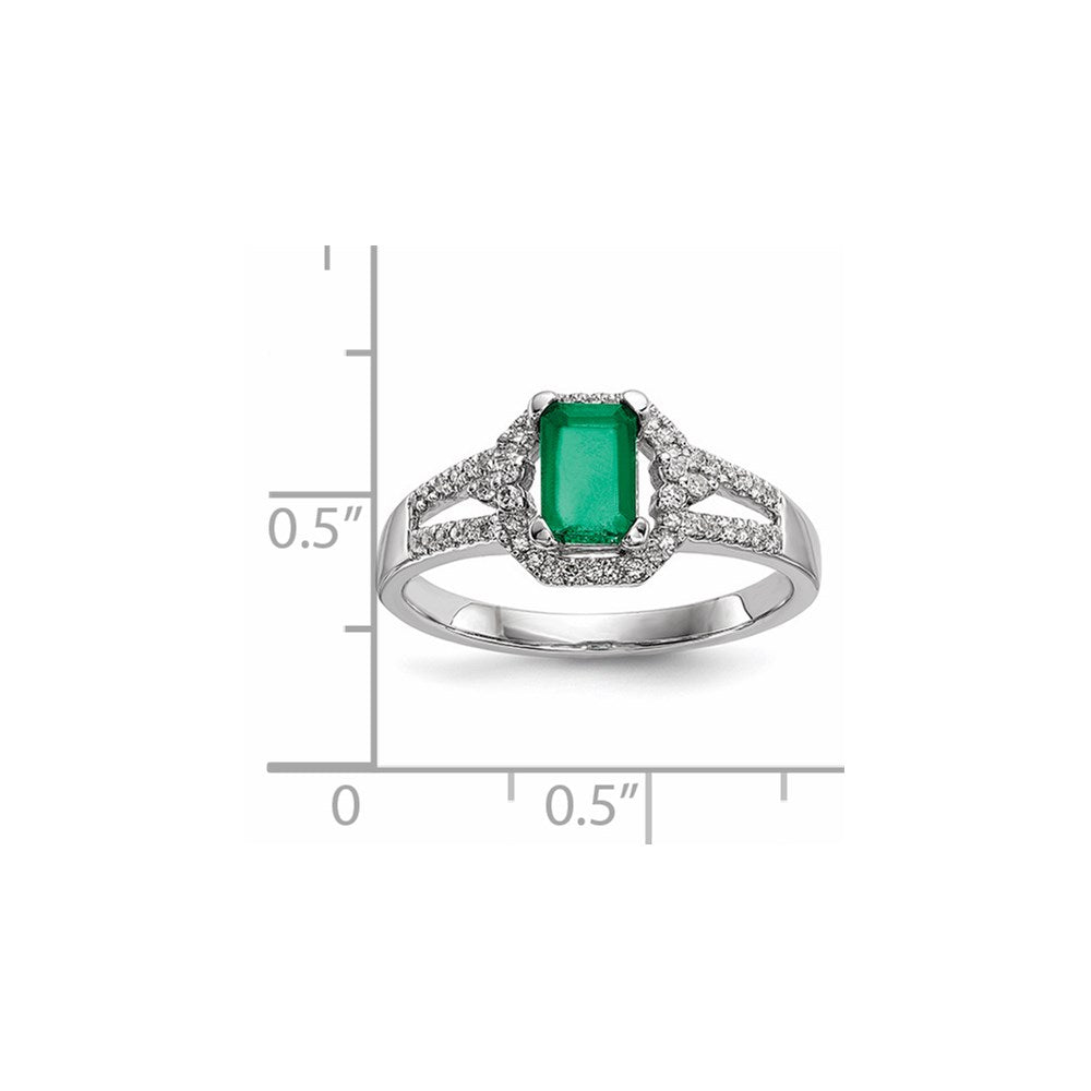14k White Gold Real Diamond & Emerald Ring