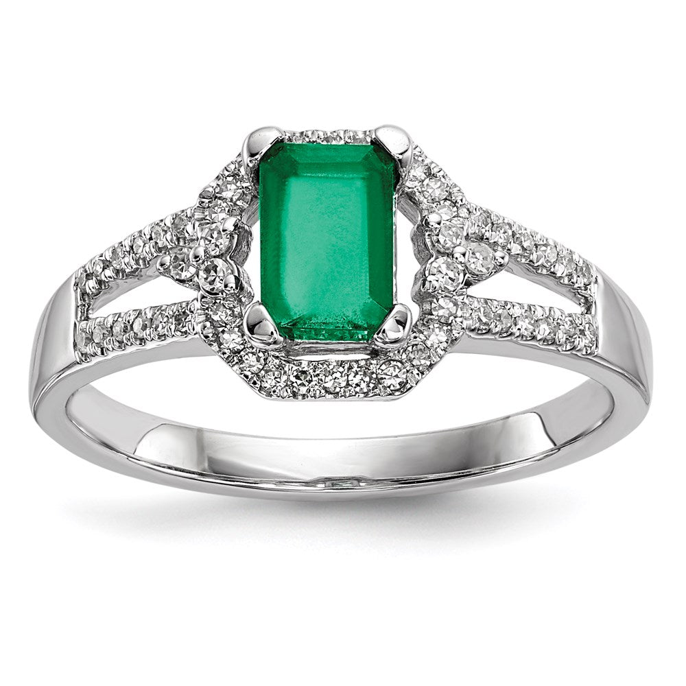 14k White Gold Real Diamond & Emerald Ring