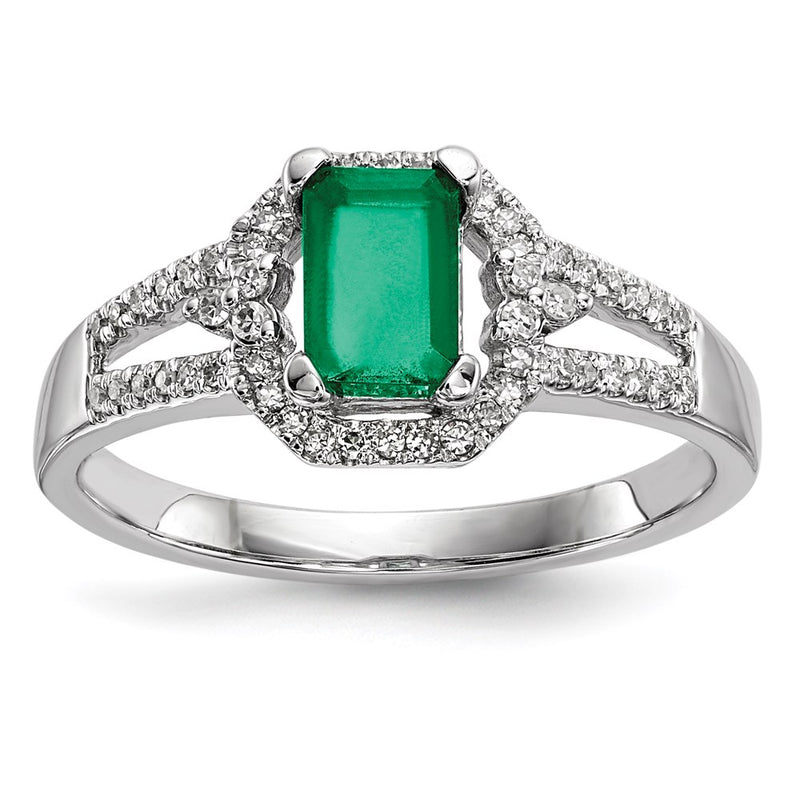 14k White Gold Real Diamond & Emerald Ring