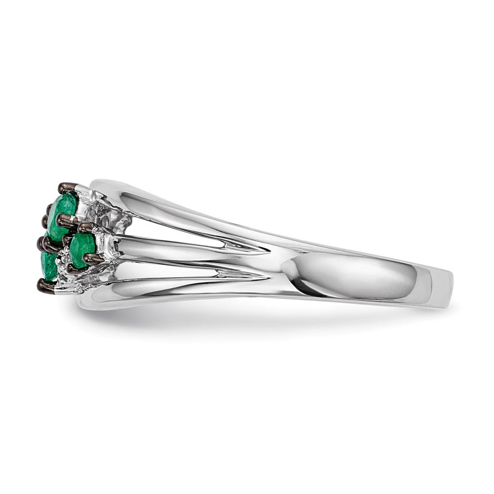 14k White Gold Real Diamond and Emerald Polished Ring