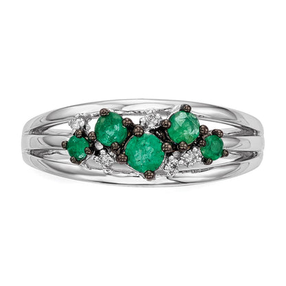 14k White Gold Real Diamond and Emerald Polished Ring