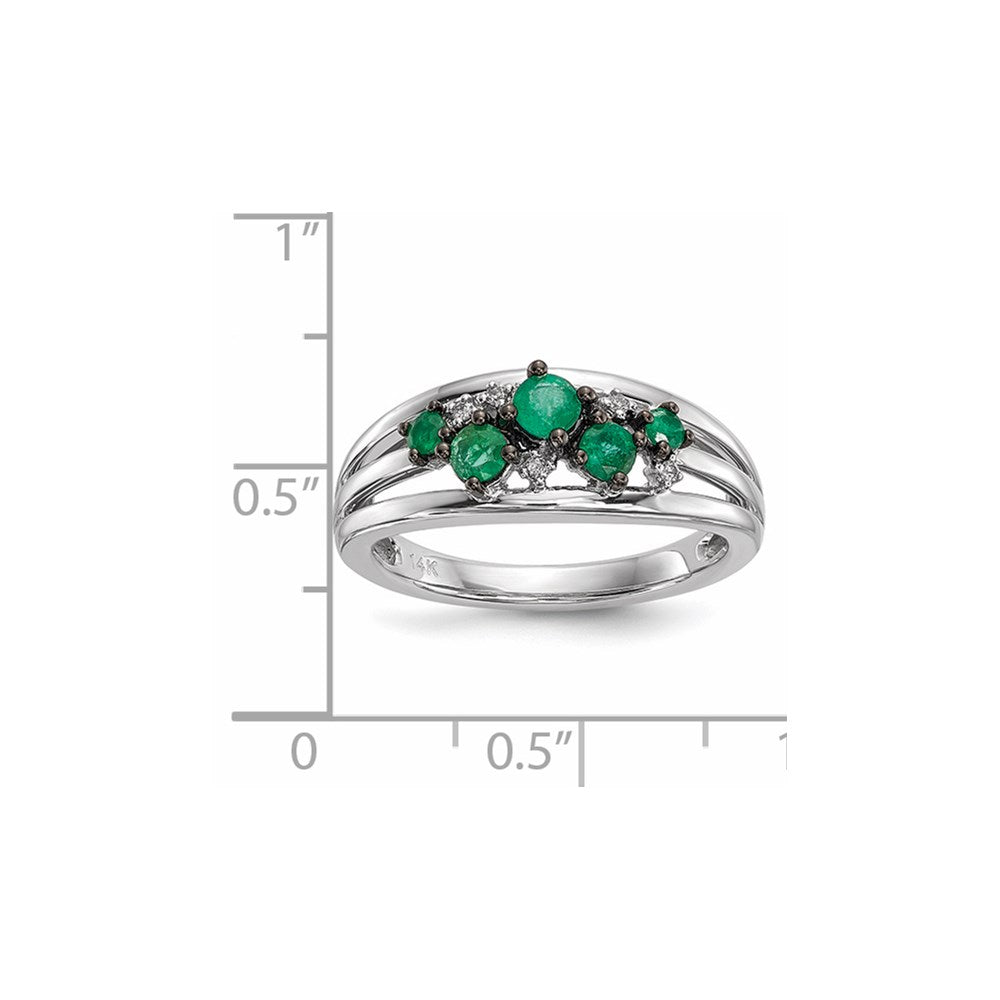 14k White Gold Real Diamond and Emerald Polished Ring