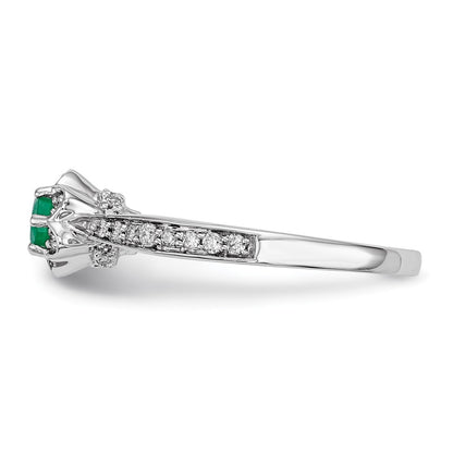14k White Gold Real Diamond & Emerald Ring