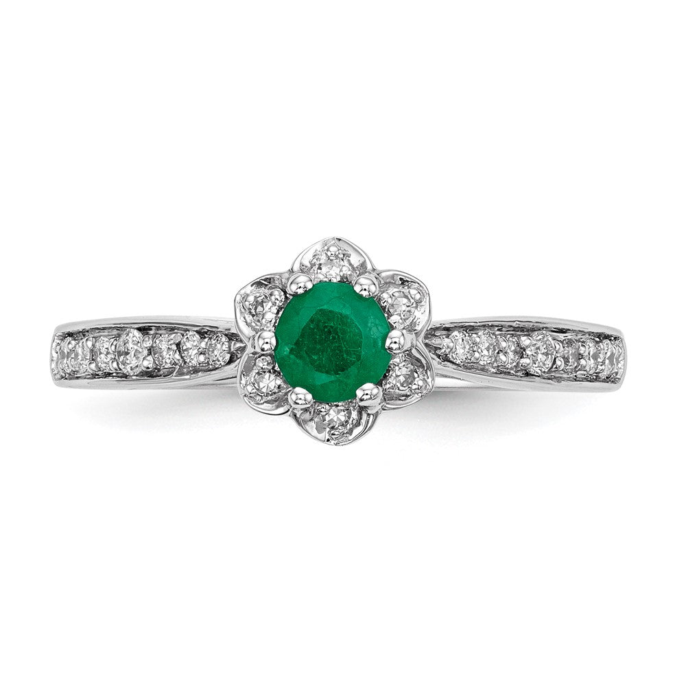 14k White Gold Real Diamond & Emerald Ring