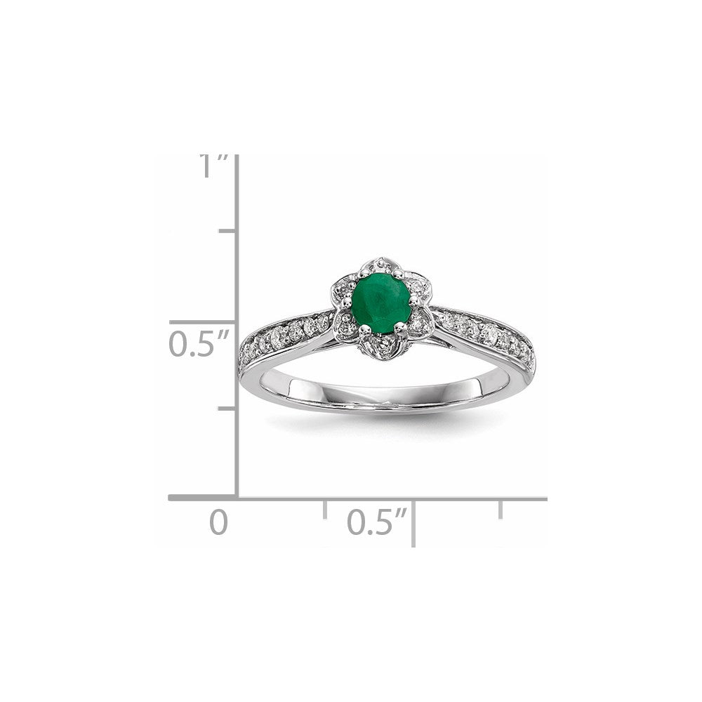14k White Gold Real Diamond & Emerald Ring