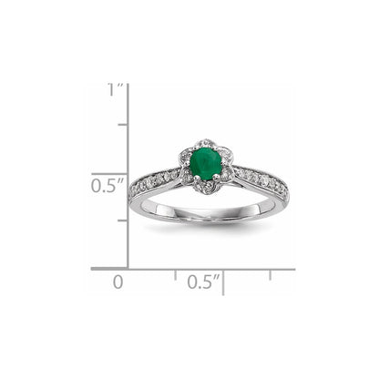 14k White Gold Real Diamond & Emerald Ring