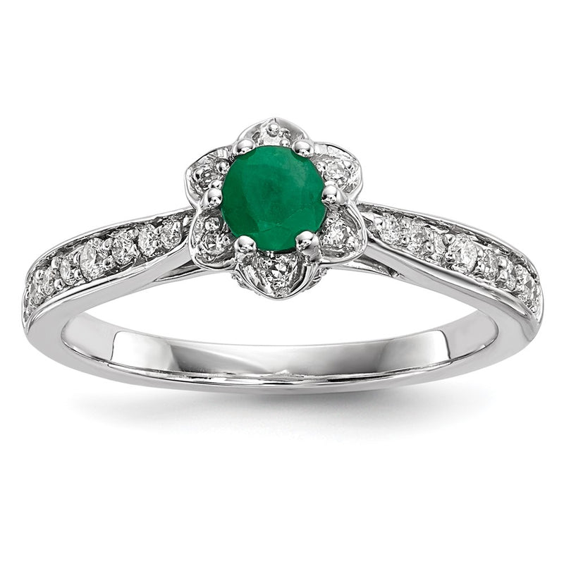 14k White Gold Real Diamond & Emerald Ring