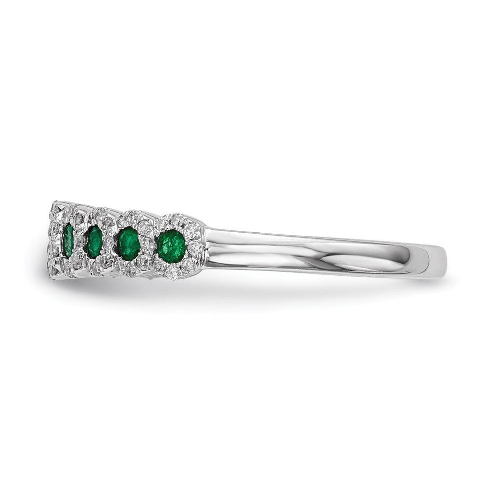14k White Gold Real Diamond and Emerald Polished Ring
