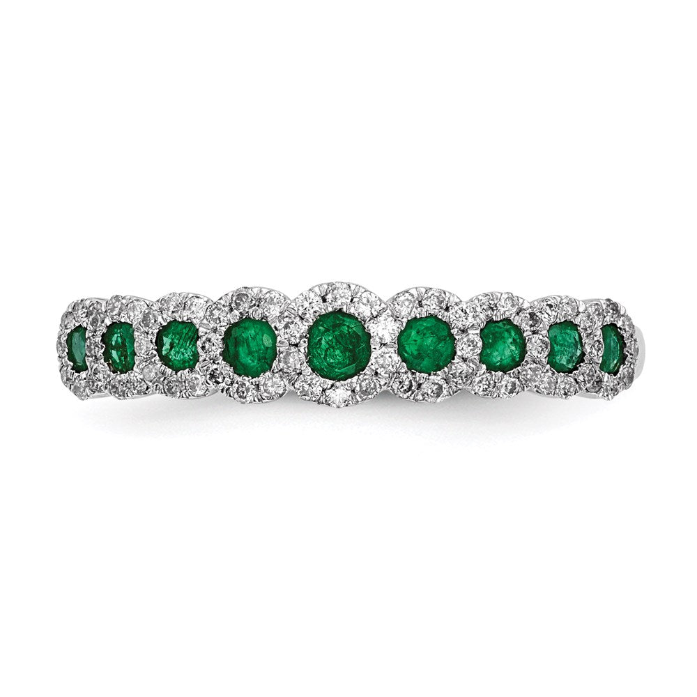 14k White Gold Real Diamond and Emerald Polished Ring