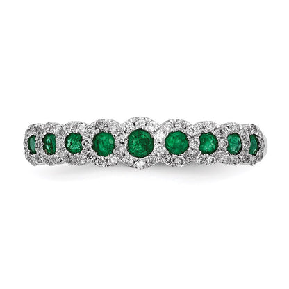 14k White Gold Real Diamond and Emerald Polished Ring