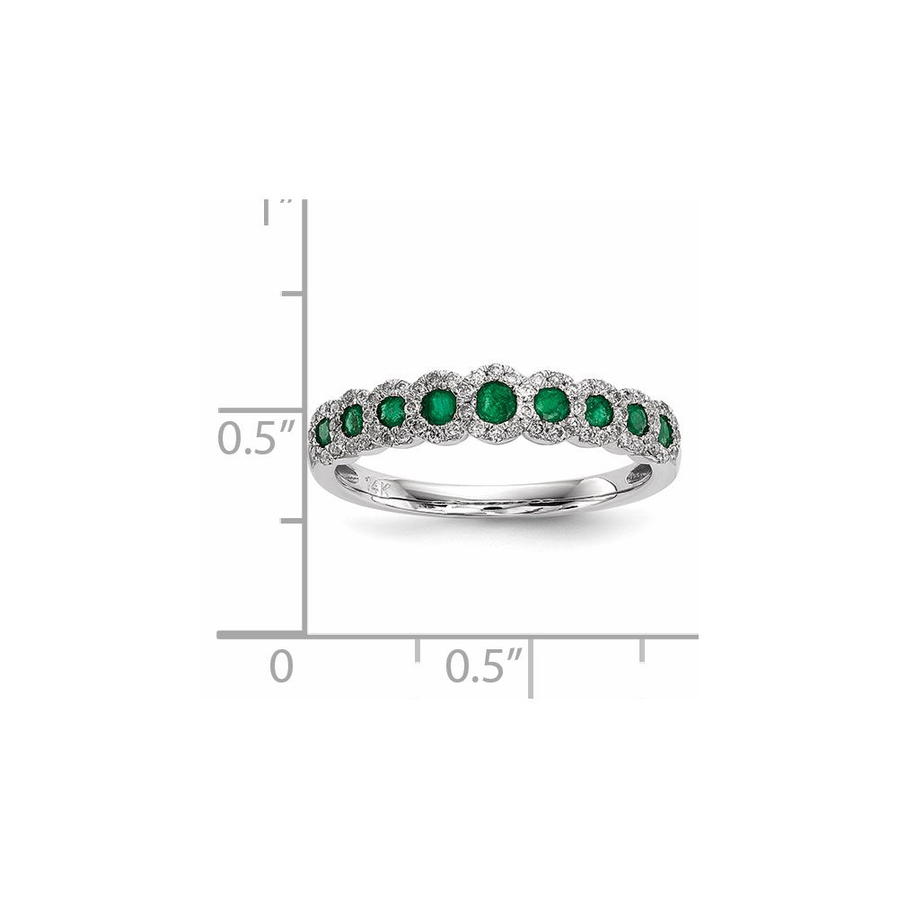 14k White Gold Real Diamond and Emerald Polished Ring
