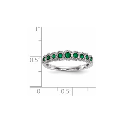 14k White Gold Real Diamond and Emerald Polished Ring