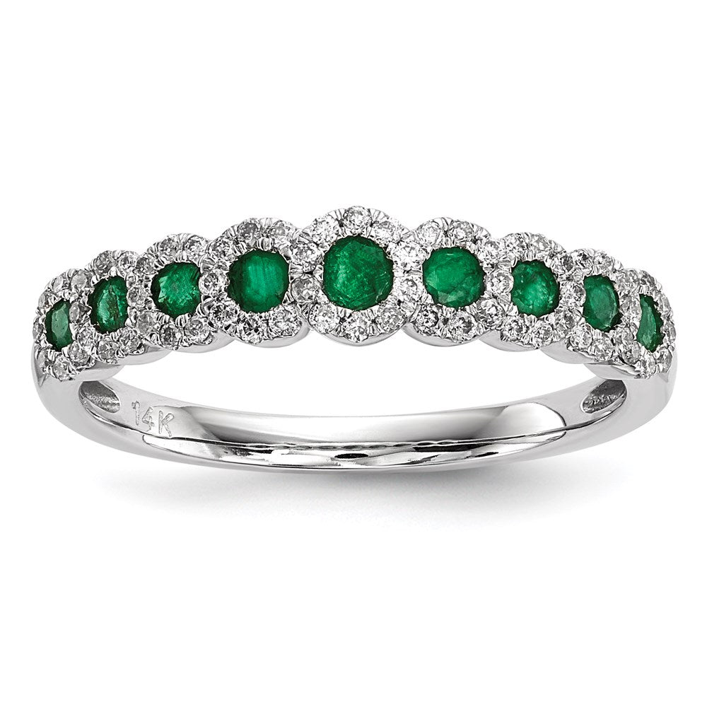 14k White Gold Real Diamond and Emerald Polished Ring