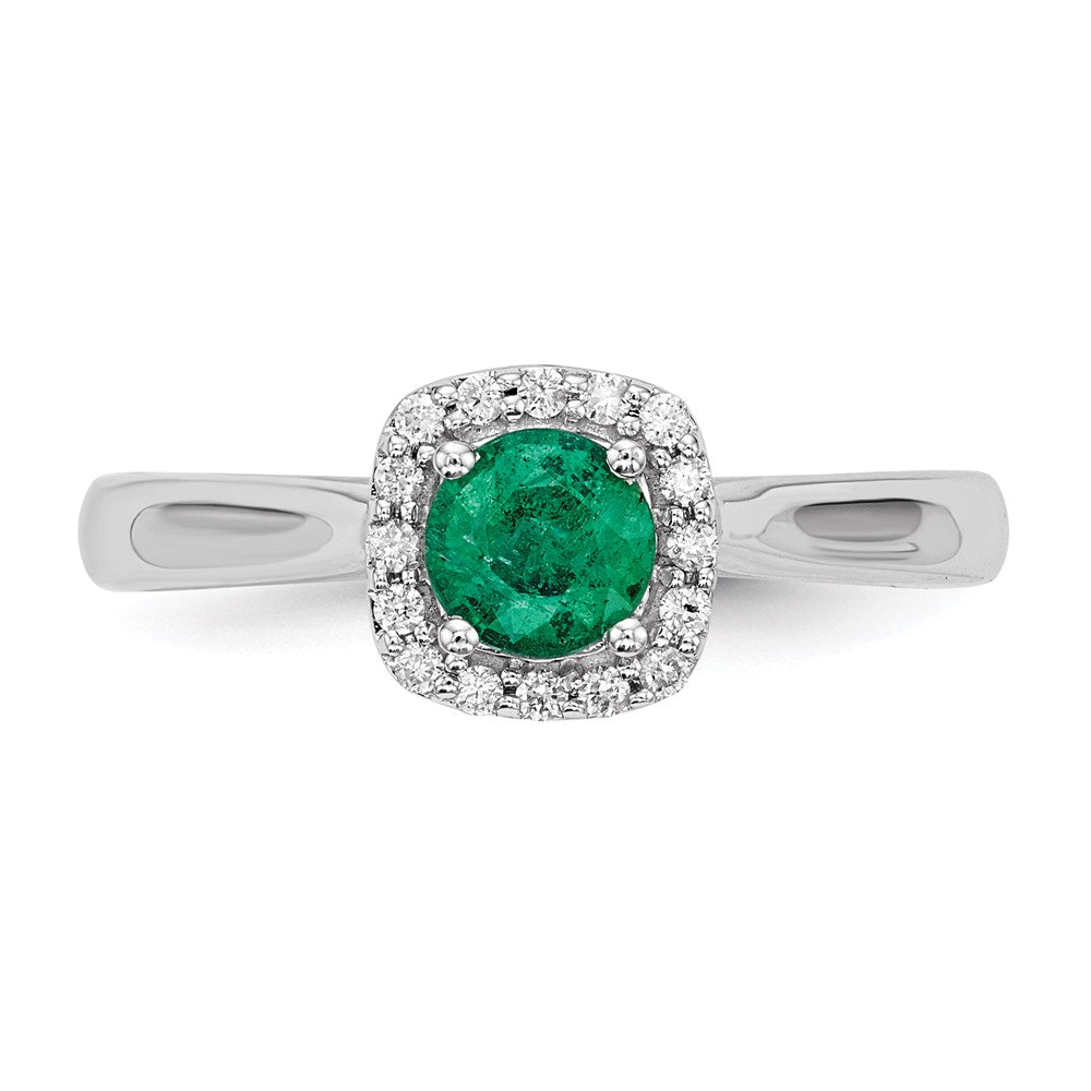 14k White Gold Real Diamond & Emerald Ring