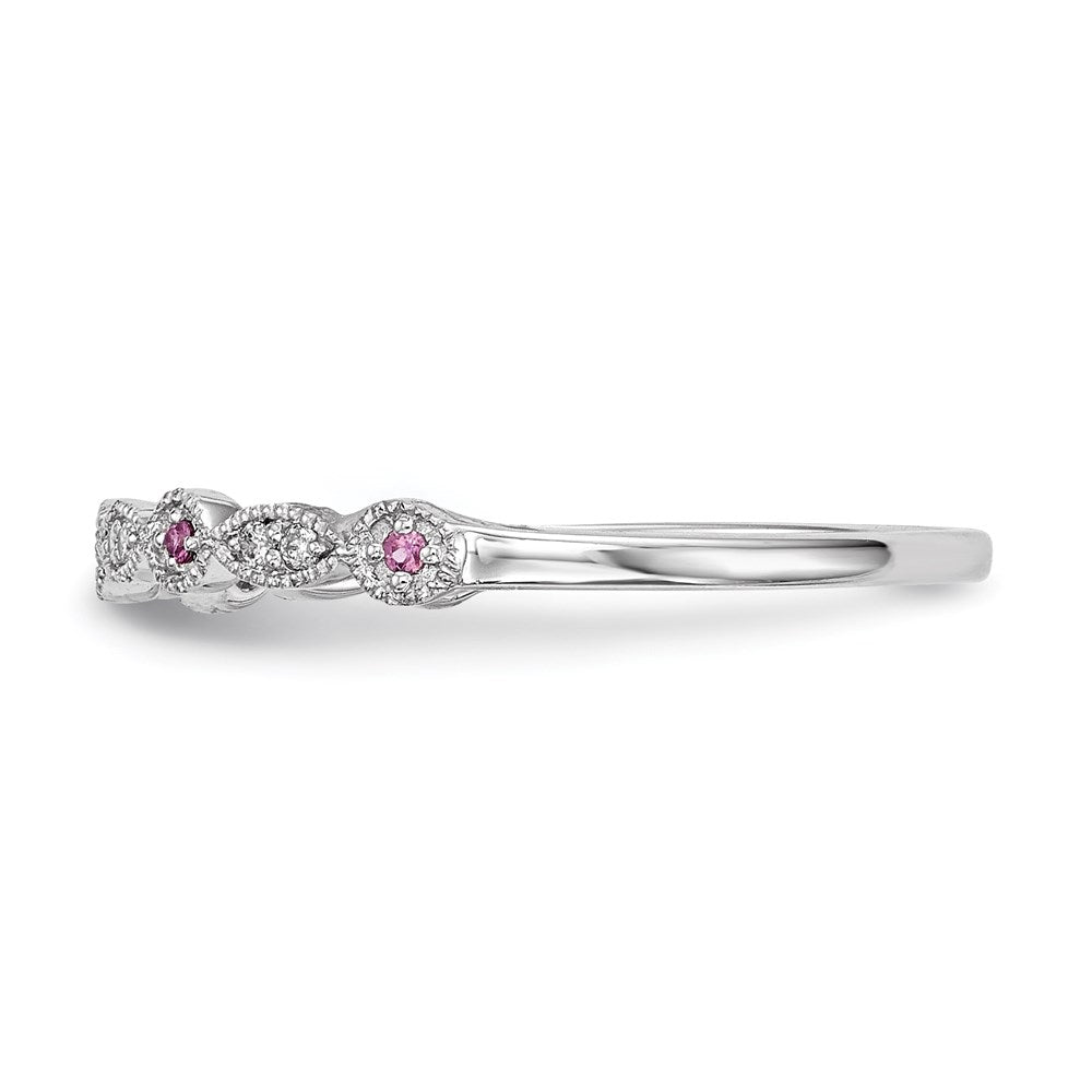 14k White Gold Real Diamond & Pink Sapphire Ring
