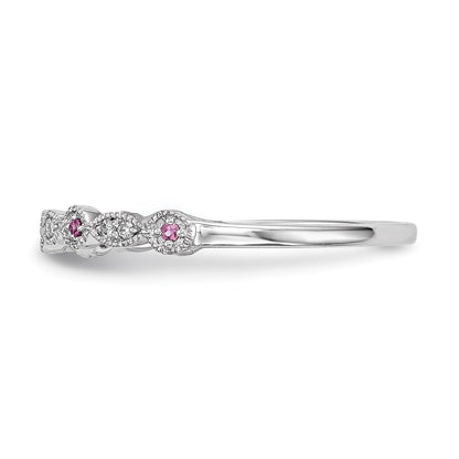 14k White Gold Real Diamond & Pink Sapphire Ring