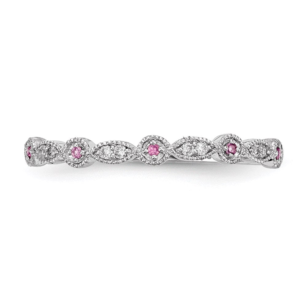 14k White Gold Real Diamond & Pink Sapphire Ring