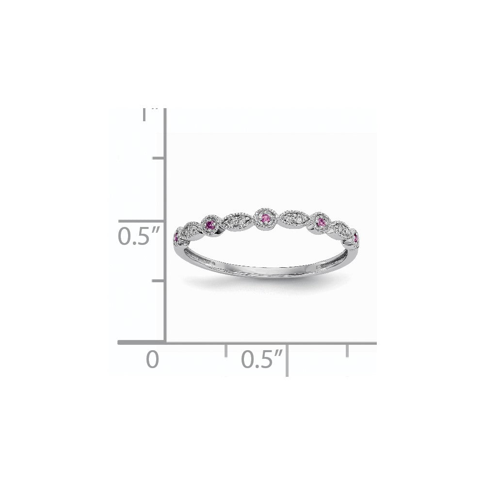 14k White Gold Real Diamond & Pink Sapphire Ring