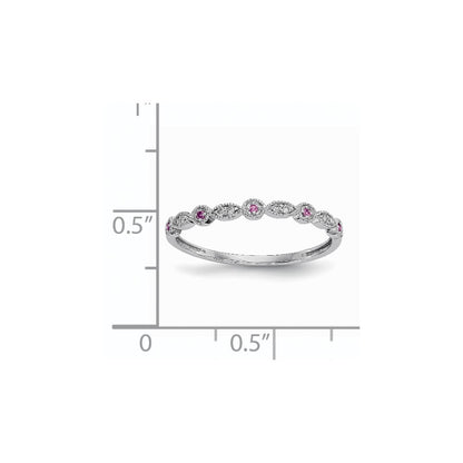 14k White Gold Real Diamond & Pink Sapphire Ring