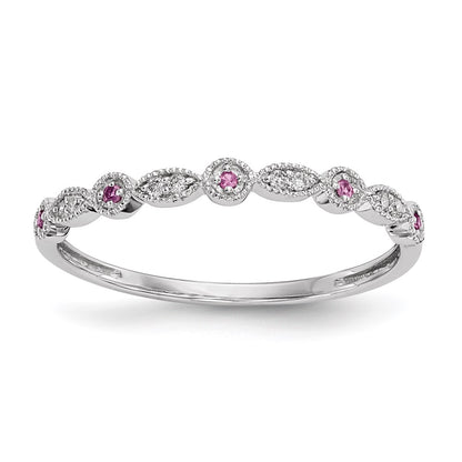 14k White Gold Real Diamond & Pink Sapphire Ring