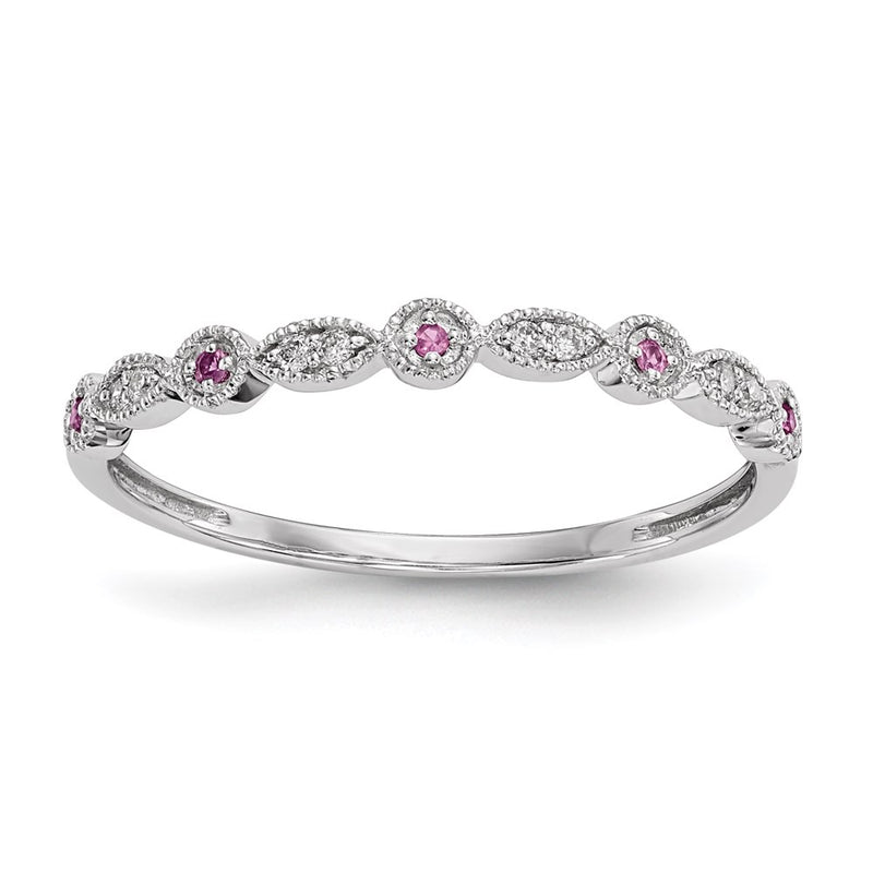 14k White Gold Real Diamond & Pink Sapphire Ring