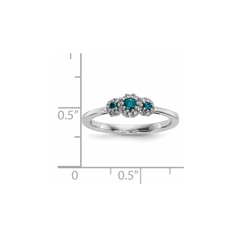 14k White Gold Blue/White Real Diamond Ring
