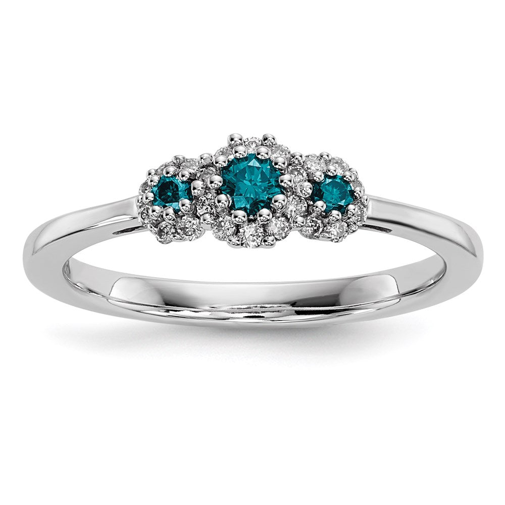 14k White Gold Blue/White Real Diamond Ring