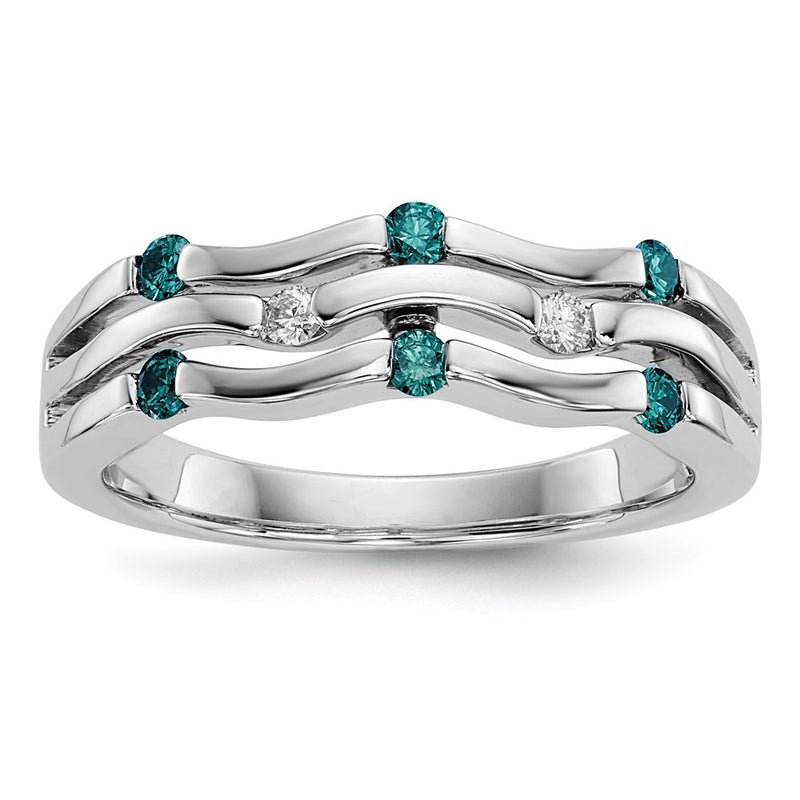 14k White Gold Blue/White Real Diamond Ring