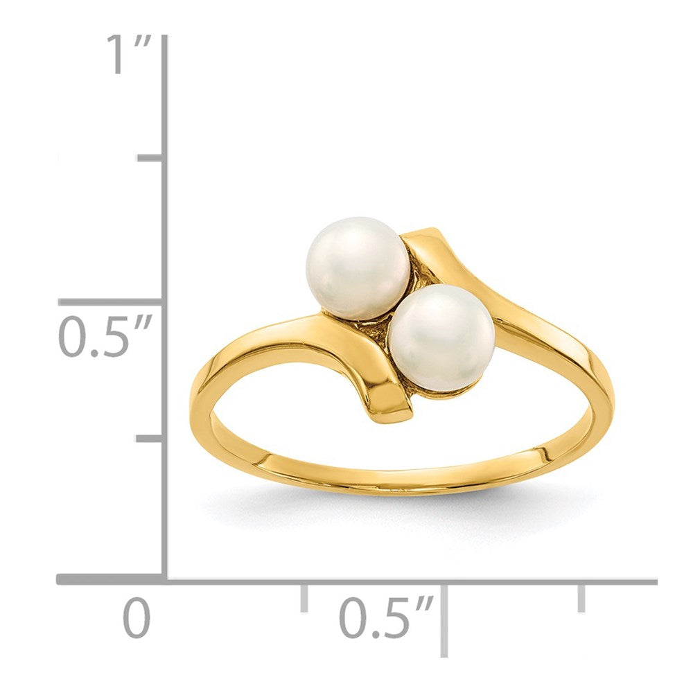 14K Yellow Gold 4-5mm White Button Freshwater Cultured 2 Pearl Ring