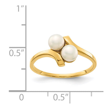 14K Yellow Gold 4-5mm White Button Freshwater Cultured 2 Pearl Ring