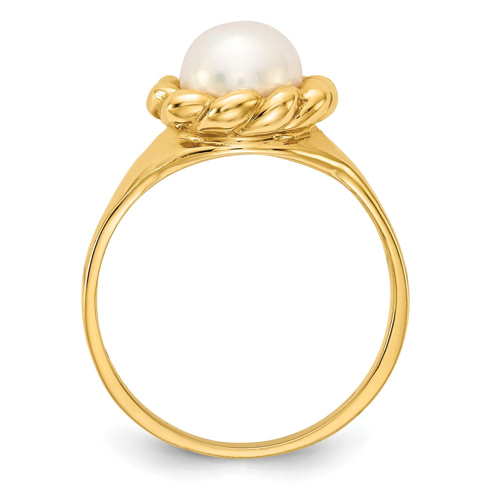 14K Yellow Gold 6-7mm White Button Freshwater Cultured Pearl Ring