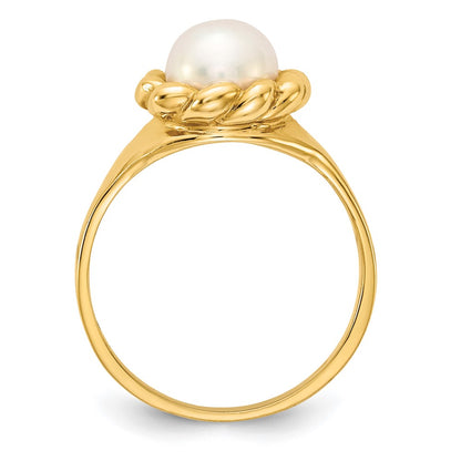 14K Yellow Gold 6-7mm White Button Freshwater Cultured Pearl Ring