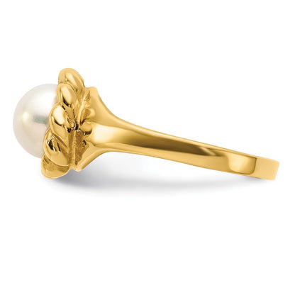 14K Yellow Gold 6-7mm White Button Freshwater Cultured Pearl Ring
