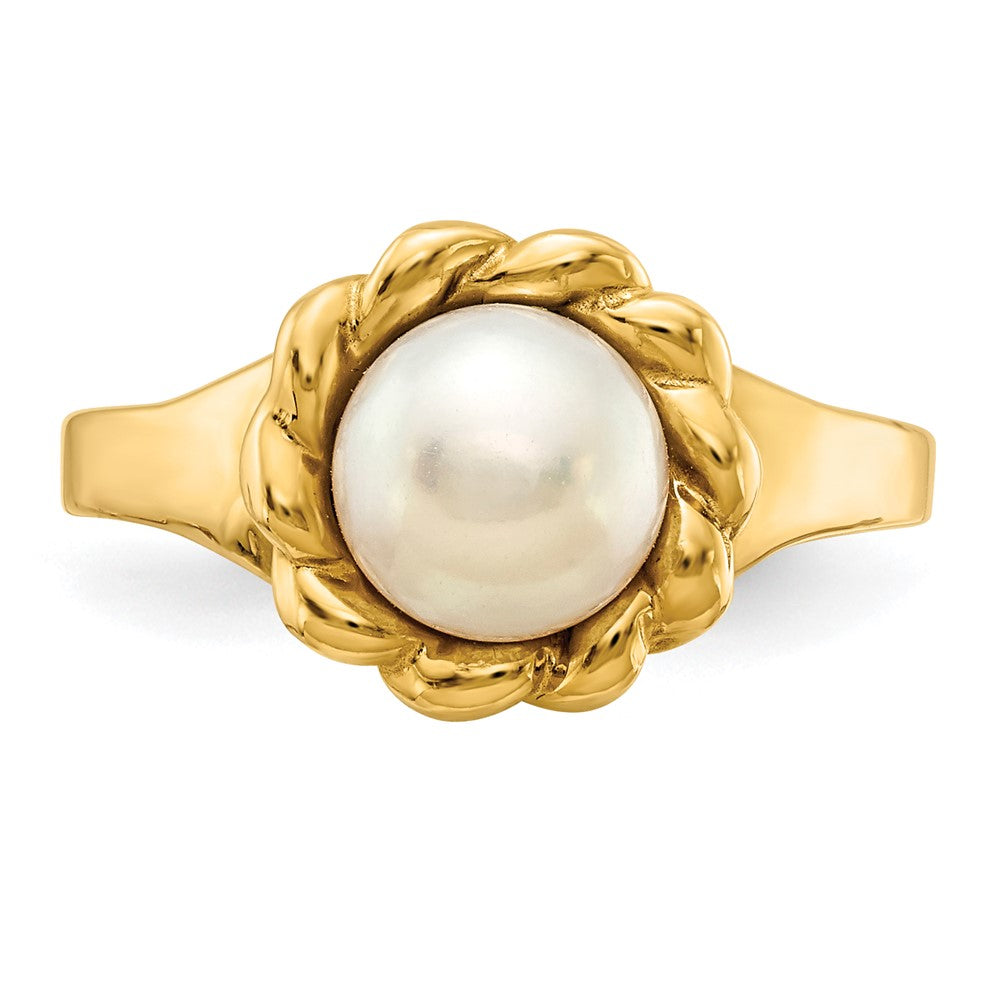 14K Yellow Gold 6-7mm White Button Freshwater Cultured Pearl Ring
