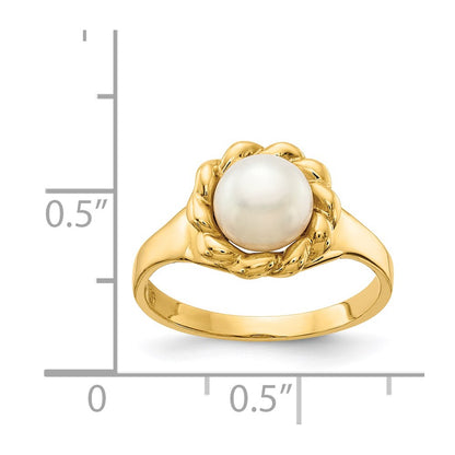 14K Yellow Gold 6-7mm White Button Freshwater Cultured Pearl Ring
