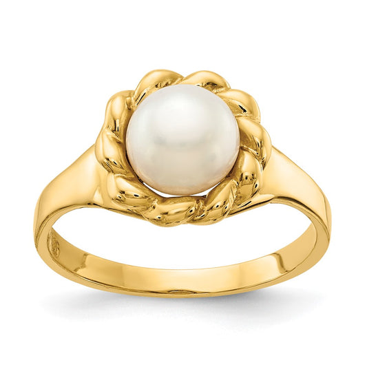 14K Yellow Gold 6-7mm White Button Freshwater Cultured Pearl Ring