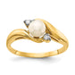 14K Yellow Gold 5-6mm White Button Freshwater Cultured Pearl .04tw Real Diamond Ring
