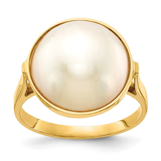 14K Yellow Gold 13-14mm Saltwater Cultured Mabe Pearl Ring
