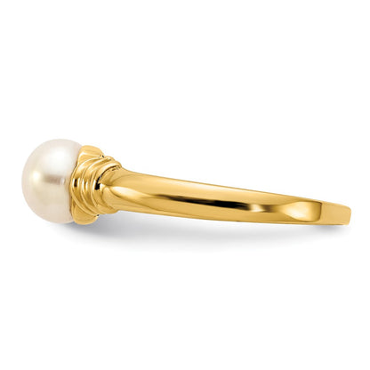 14K Yellow Gold 5-6mm White Button Freshwater Cultured Pearl Ring