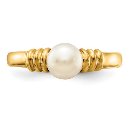 14K Yellow Gold 5-6mm White Button Freshwater Cultured Pearl Ring