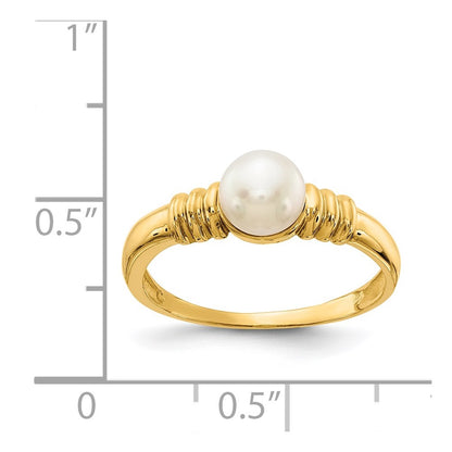 14K Yellow Gold 5-6mm White Button Freshwater Cultured Pearl Ring
