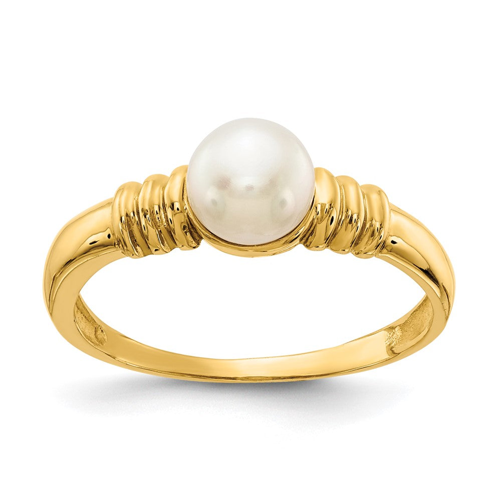 14K Yellow Gold 5-6mm White Button Freshwater Cultured Pearl Ring
