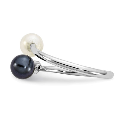 14k White Gold 5-6mm Round Black & White Saltwater Akoya Pearl Dia. Adj. Ring