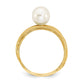 14K Yellow Gold 7-8mm Round White Freshwater Cultured Pearl Brushed Ring