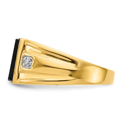 10K Yellow Gold Men's Real Diamond and Black Onyx Signet Ring