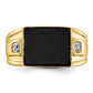 14K Yellow Gold Men's Real Diamond and Black Onyx Signet Ring