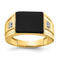 Solid 14K Yellow Gold Men's Real Diamond and Black Onyx Signet Ring