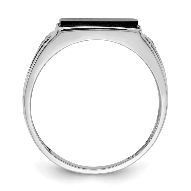 14K White Gold Men's Real Diamond and Black Onyx Signet Ring