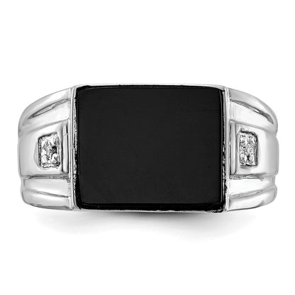 Solid 14k White Gold  Real Diamond Men's Onyx Ring